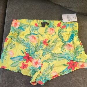 Forever 21 High Waist Yellow and Green Tropical Shorts
